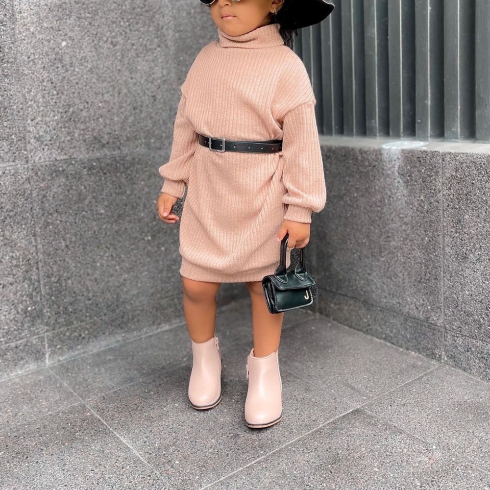 NORVINA LONG SLEEVE TURTLENECK DRESS -KIDS